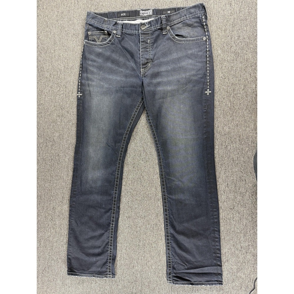 Affliction Jeans‎ Mens 38x32 Gray Black Premium Ace Straight Embroidered Denim